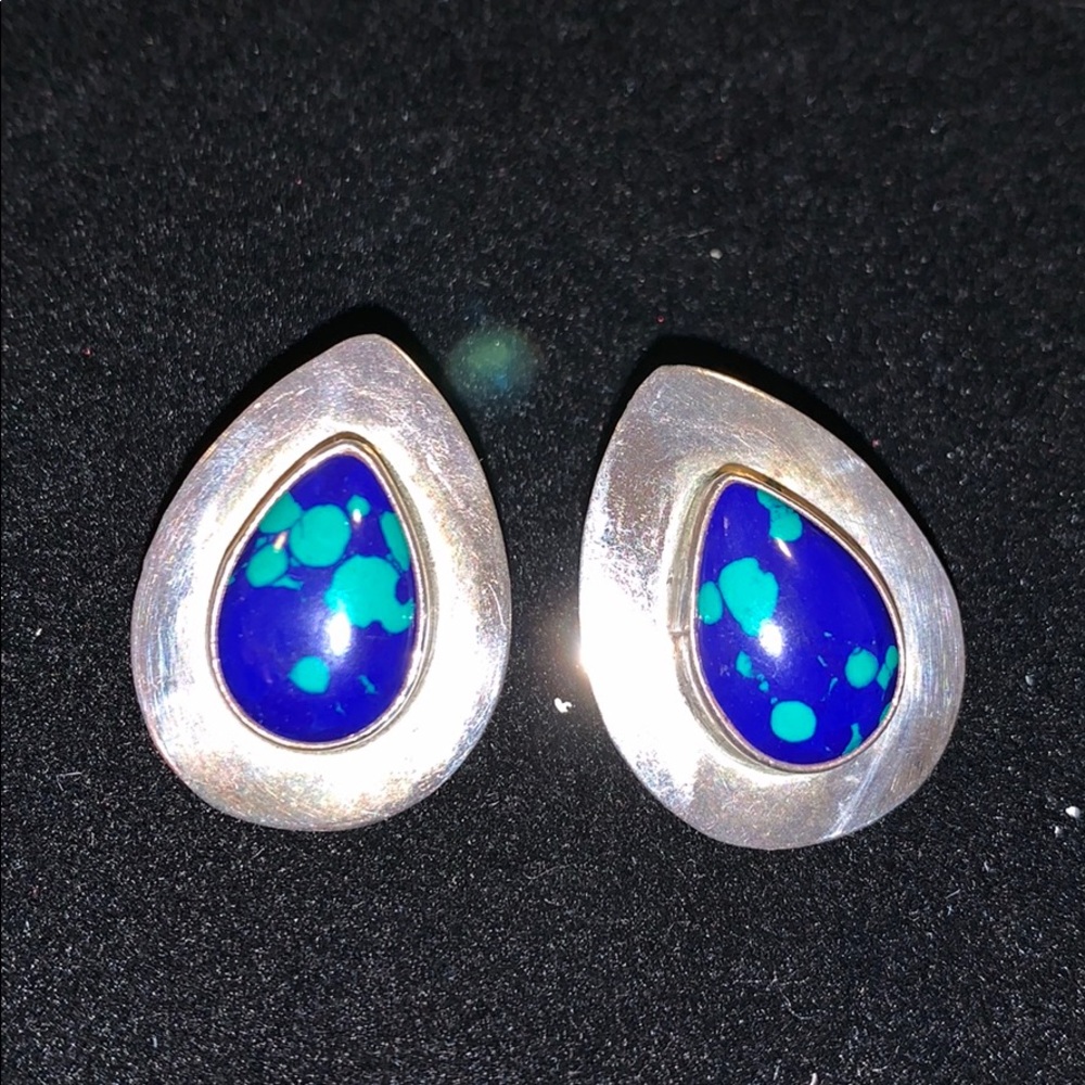 Blue & Green Malachite Sterling Silver Earrings
